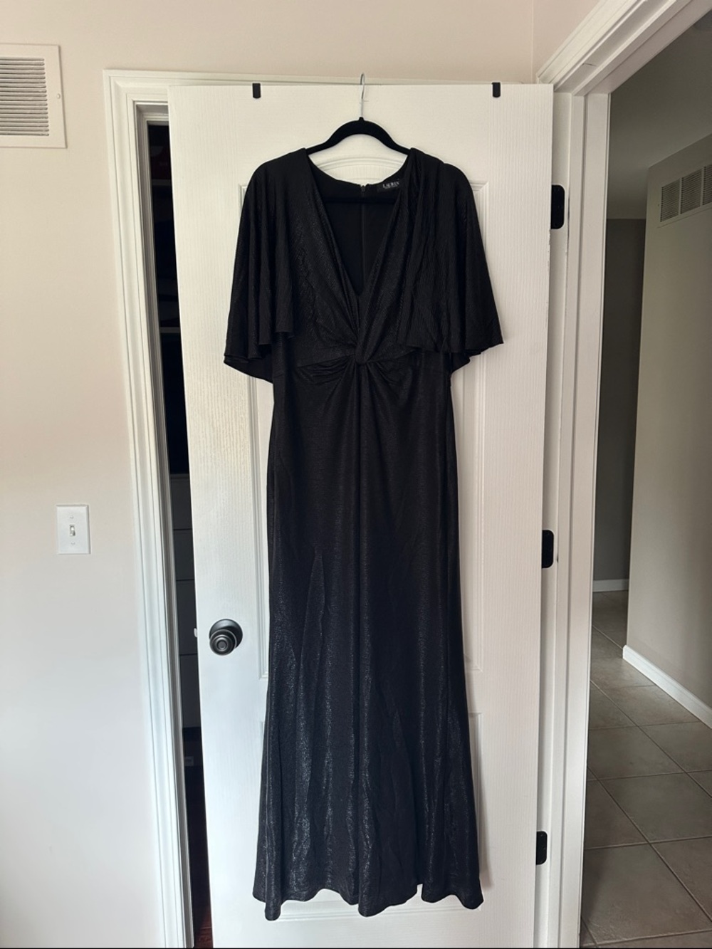 Lauren Ralph Lauren Black Twist-Front Flutter Sleeve Maxi Dress